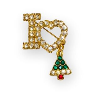 Vintage Avon I Love Christmas Sparkly Rhinestones Tree Dangles Lapel Pin Brooch